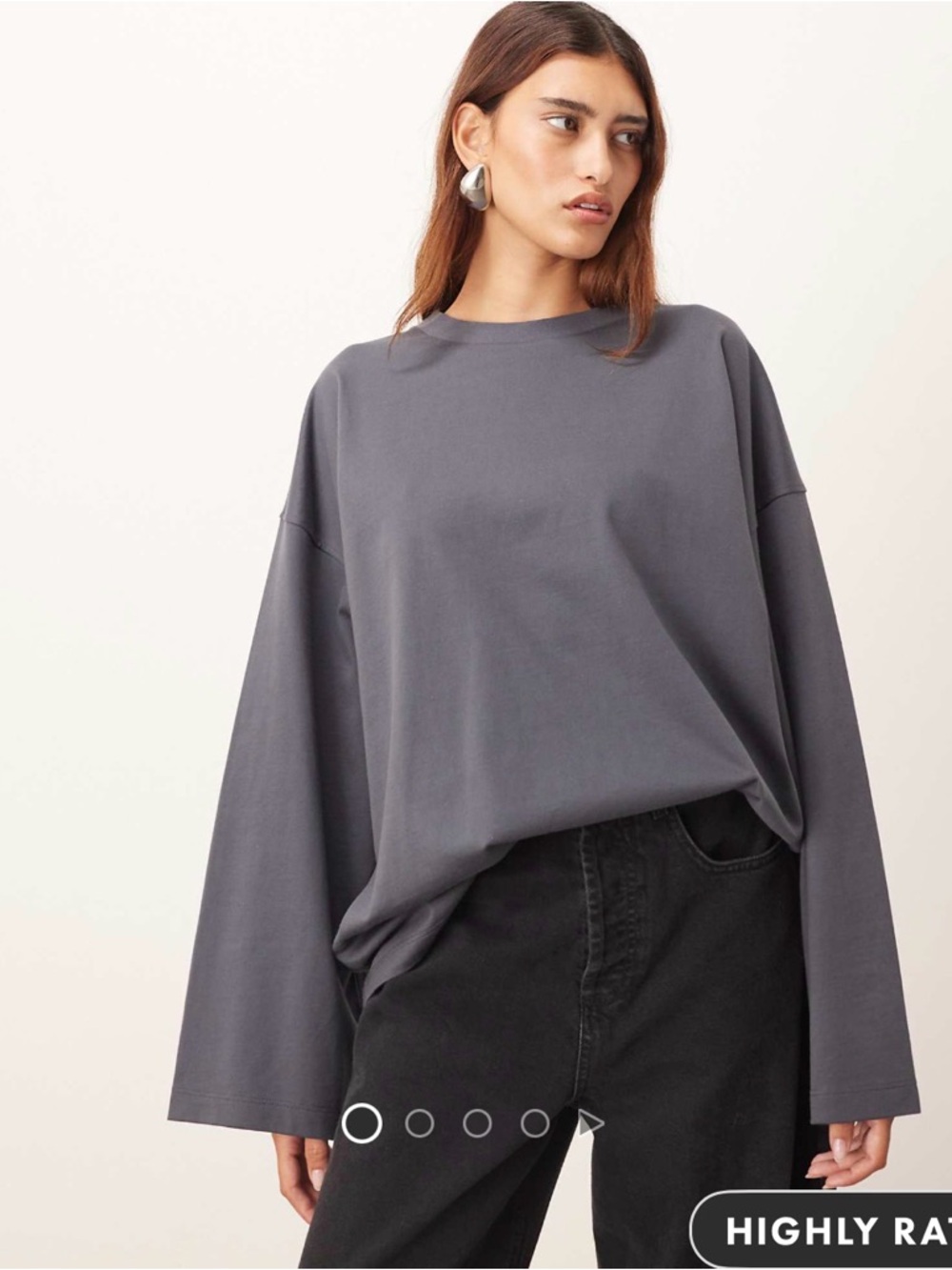 Relaxed Long Sleeve Crewneck Top - Charcoal